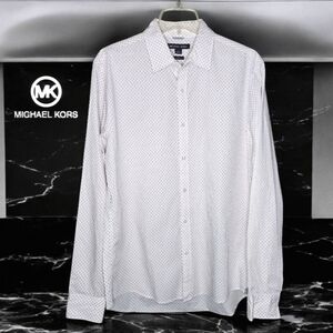 MICHAEL KORS White With Red Spotted Button Down Shirt - Large